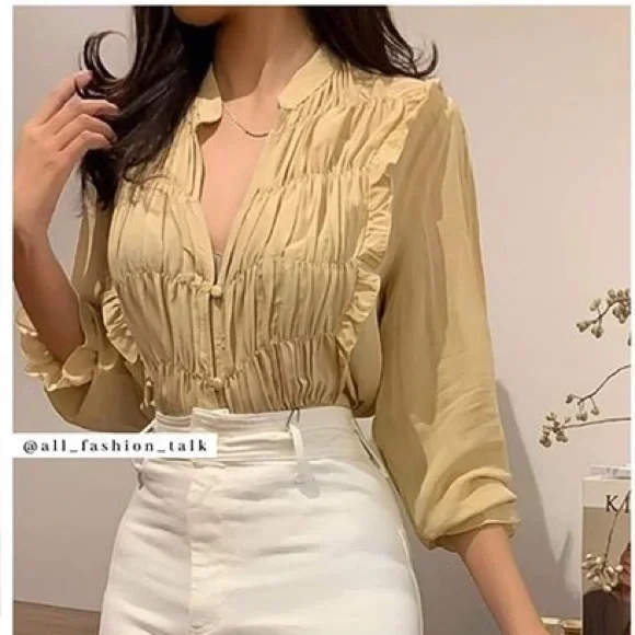 Zara NWT ruffe pleated button elegant top - Picture 5 of 6